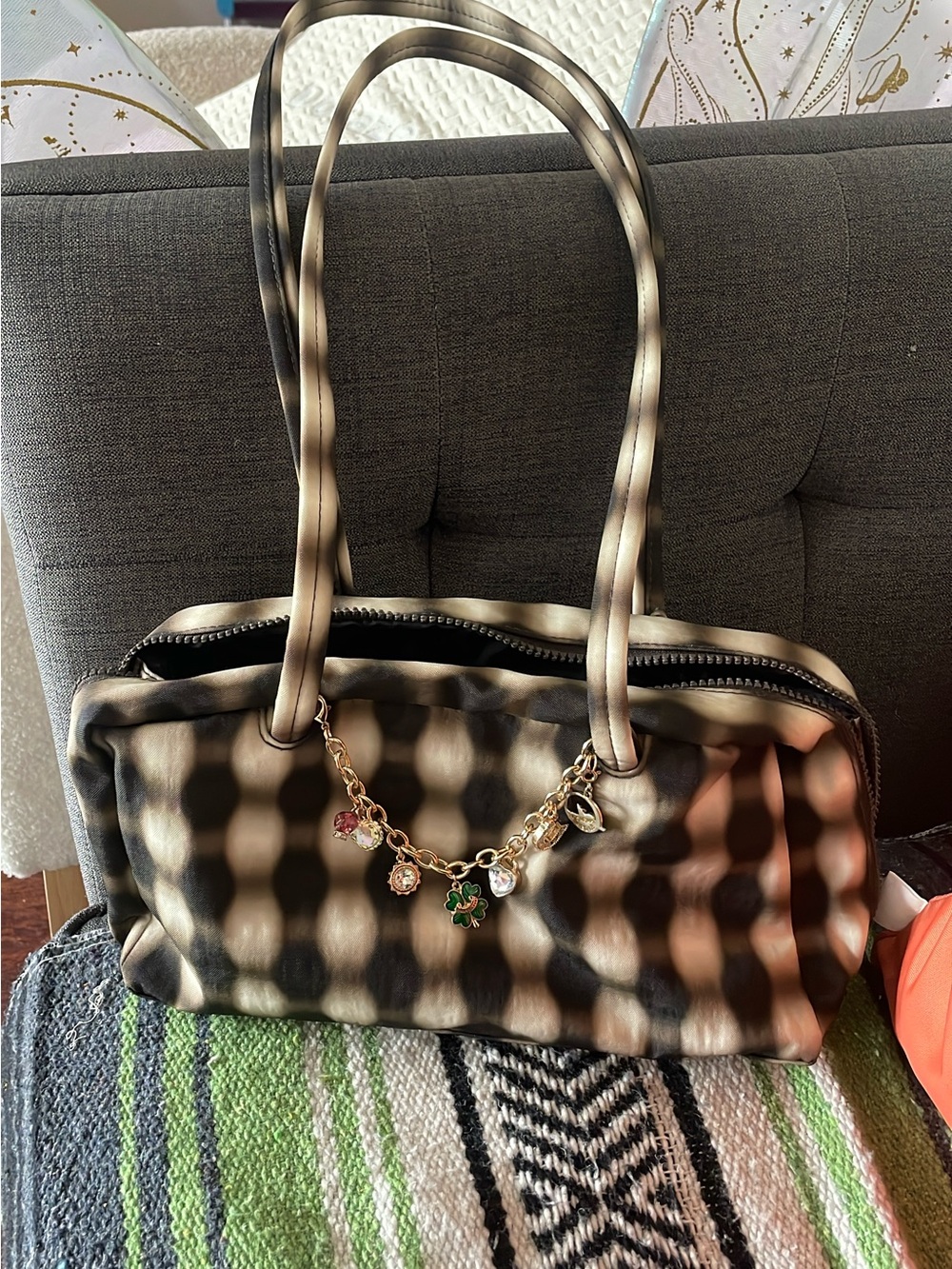 BAGGU Blurred Gingham Bowler Purse